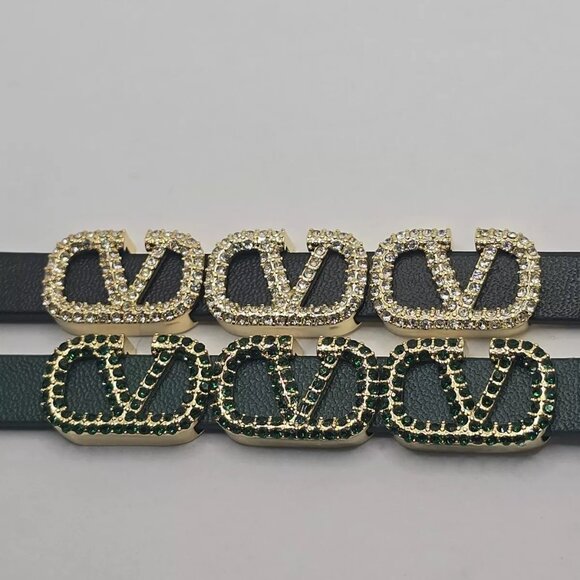Valentino V Logo Signature Leather Bracelet in Black or Green - Picture 4 of 16